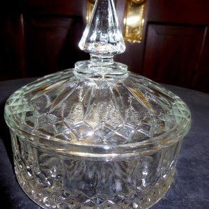 Vintage Indiana Princess Clear Glass Diamond Cut Pattern Candy Dish With Lid